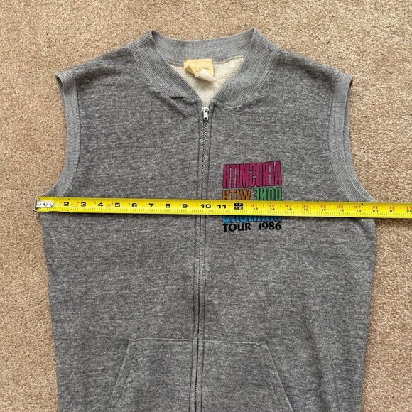 AEROSMITH 1986 Vintage Concert Tour Sweatshirt Sleeveless Merch Zip Gray Large - Picture 9 of 12